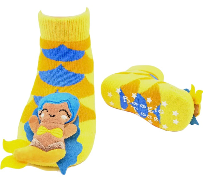 BOOGIE TOES Baby Unisex MERMAID Rattle Gripper Bottom Socks By PIERO LIVENTI (CHOOSE SIZE)
