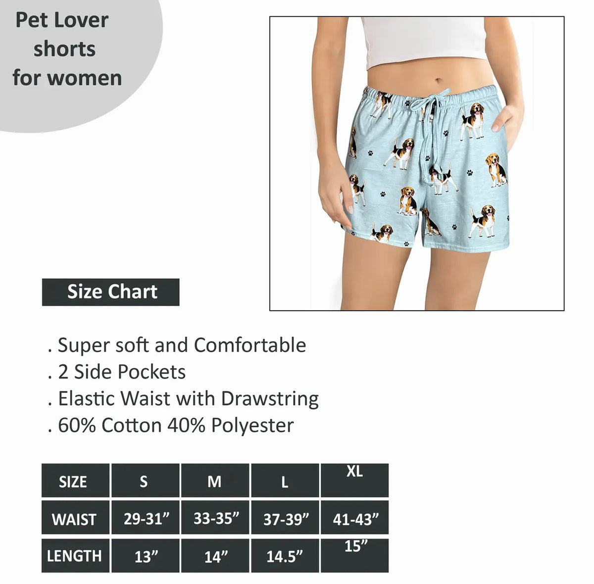 COMFIES LOUNGE PJ SHORTS Ladies BEAGLE DOG By E&S PETS - Novelty Socks And Slippers