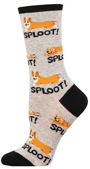 SOCKSMITH Brand Ladies ‘SPLOOT’ Socks (CHOOSE COLOR) With WELSH CORGI & GOLDEN RETRIEVER