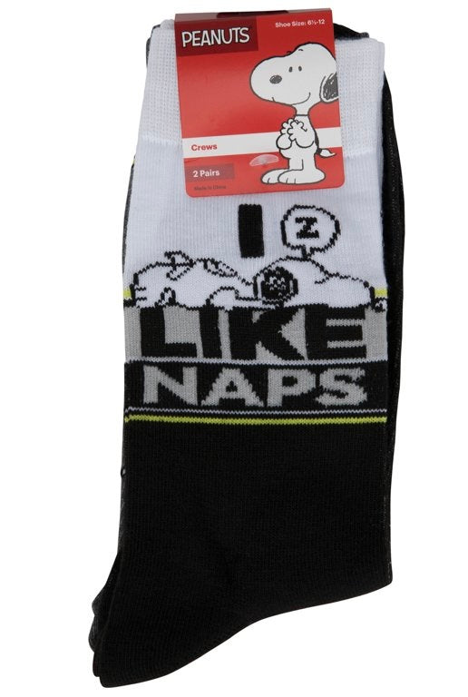 PEANUTS Men’s 2 Pair Of SNOOPY Socks ‘I LIKE NAPS’ - Novelty Socks And Slippers
