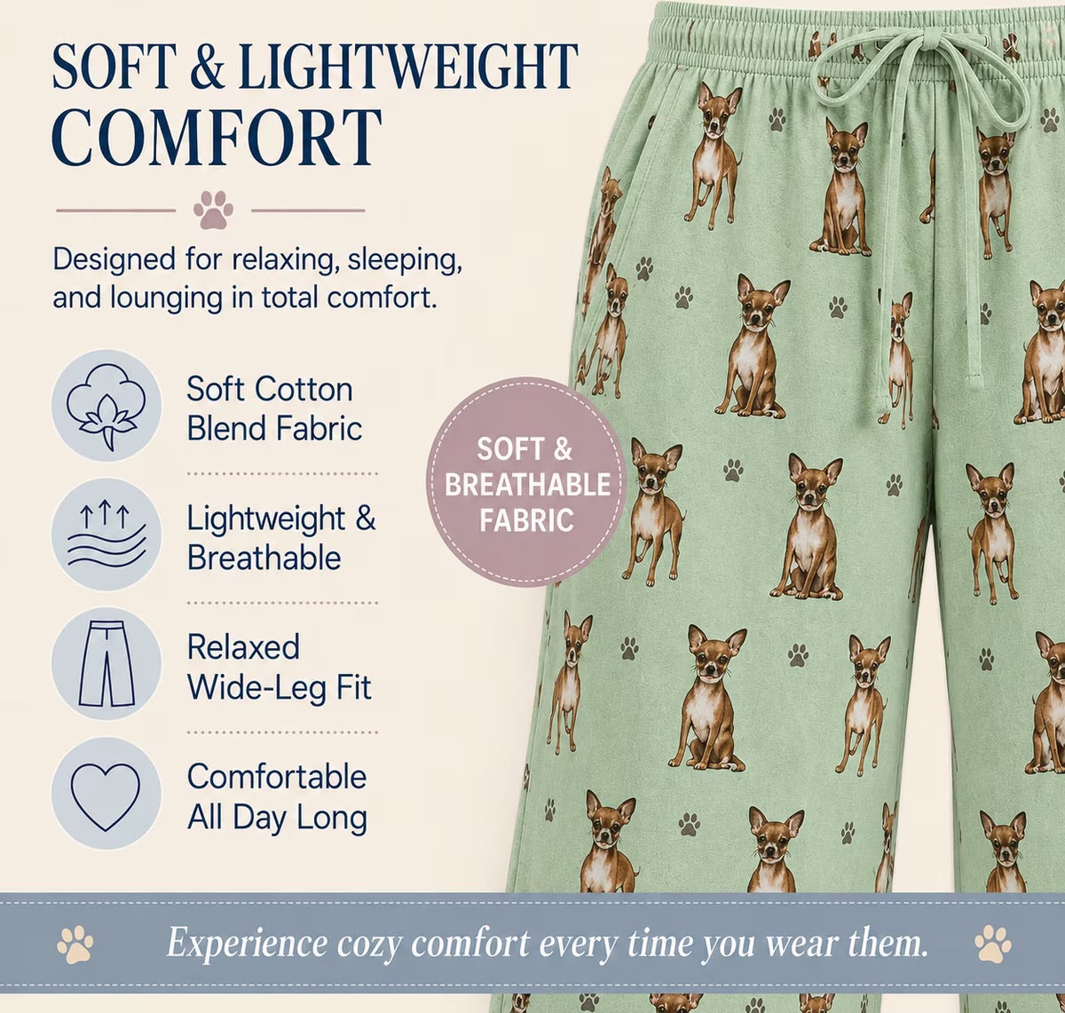 CHIHUAHUA Dog Adult Unisex PAJAMA BOTTOMS COMFIES Brand By E&S PETS (CHOOSE SIZE)