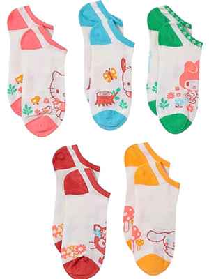 SANRIO HELLO KITTY & FRIENDS Ladies 5 Pair of No Show Socks CHOCOCAT, POCHACCO - Novelty Socks And Slippers