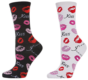 MeMoi Brand LADIES PUCKER UP LIPS VALENTINE'S DAY SOCKS 'KISS' (CHOOSE COLOR) - Novelty Socks And Slippers
