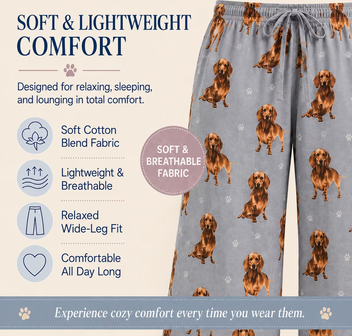 DACHSHUND Dog Adult Unisex PAJAMA BOTTOMS COMFIES Brand By E&S PETS (CHOOSE SIZE)