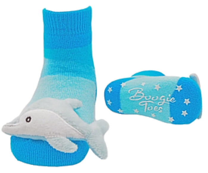 BOOGIE TOES Unisex Baby DOLPHIN Rattle Gripper Bottom Socks By Piero Liventi