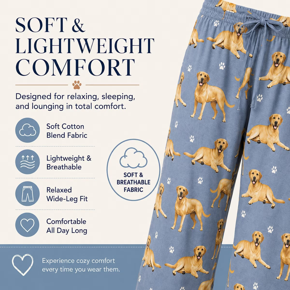 YELLOW LABRADOR Dog Adult Unisex PAJAMA BOTTOMS COMFIES Brand By E&S PETS (CHOOSE SIZE)