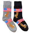 AMERICAN FLAG & BALD EAGLE Men’s 2 Pair Of PATRIOTIC Socks FOOZYS Brand - Novelty Socks And Slippers