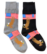 AMERICAN FLAG & BALD EAGLE Men’s 2 Pair Of PATRIOTIC Socks FOOZYS Brand - Novelty Socks And Slippers