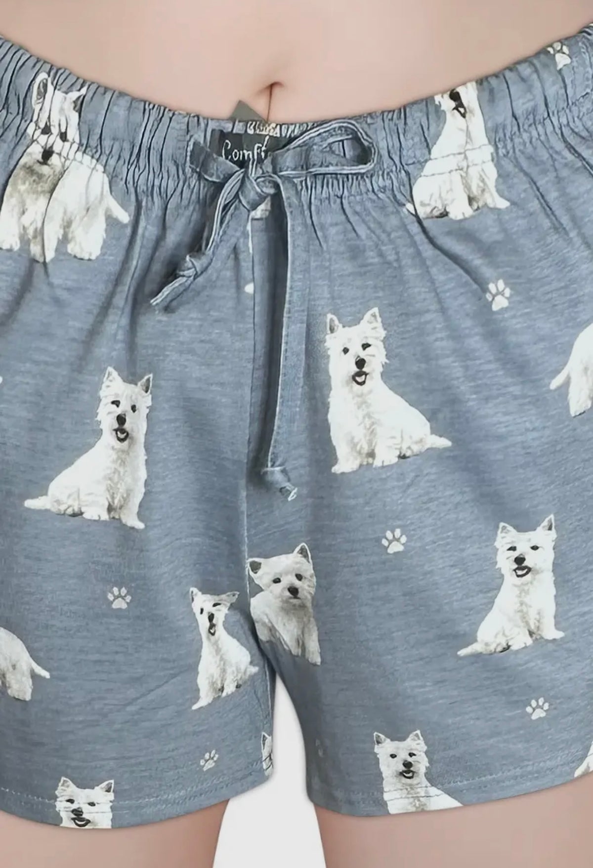 COMFIES Brand LOUNGE PJ SHORTS Ladies WESTIE DOG By E&S PETS - Novelty Socks And Slippers