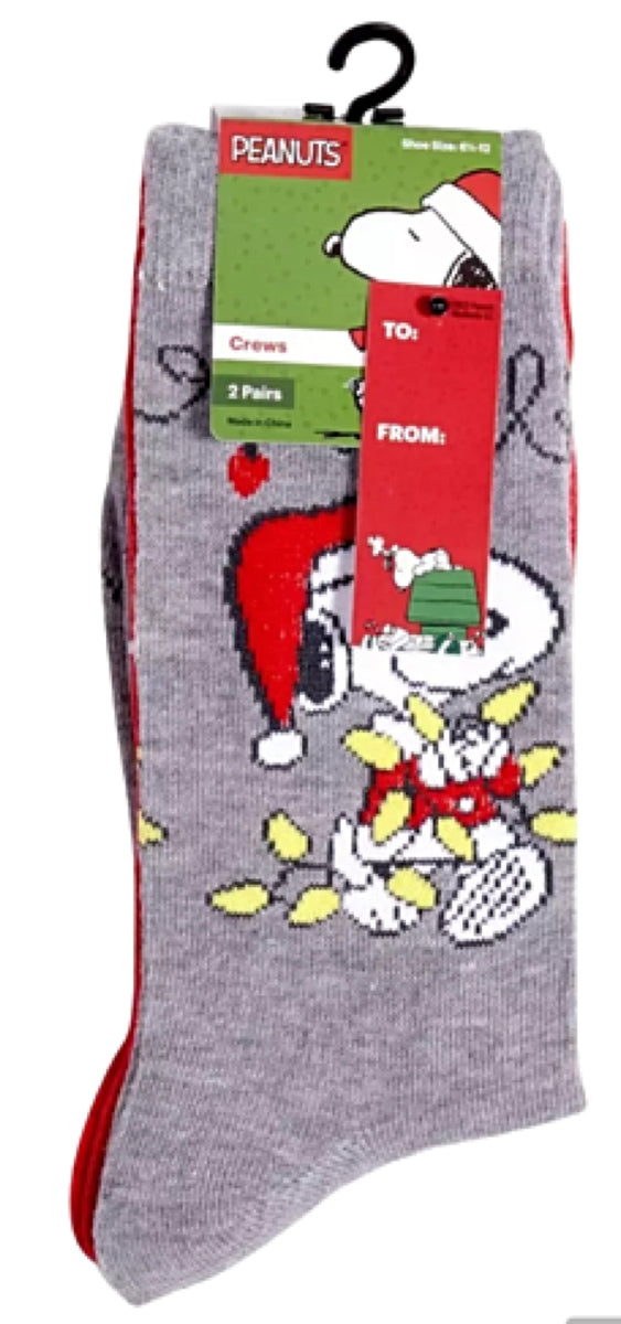 PEANUTS MEN’S CHRISTMAS 2 PAIR OF SOCKS SNOOPY & WOODSTOCK