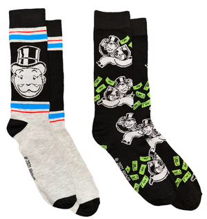 MONOPOLY Board Game Men’s 2 Pair Of Socks RICH UNCLE PENNYBAGS With CASH - Novelty Socks And Slippers