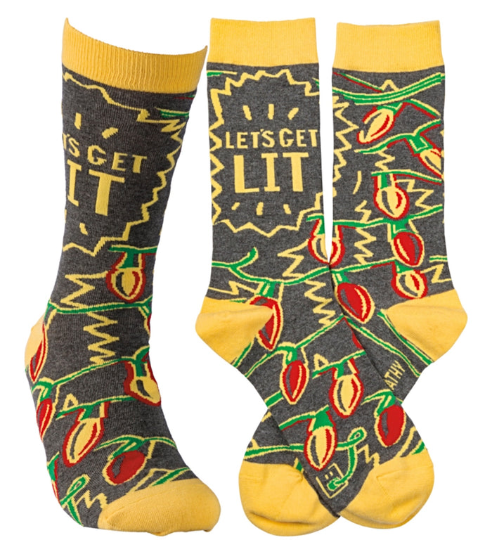 Primitives by Kathy UNISEX Christmas Socks ‘LET’S GET LIT’ With CHRISTMAS LIGHTS