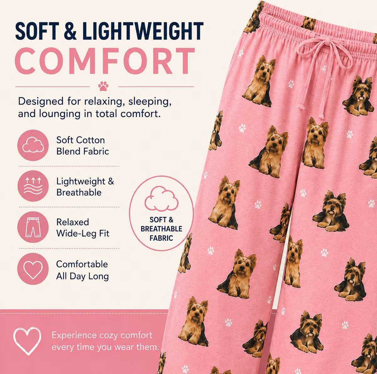 YORKIE Dog Adult Unisex PAJAMA BOTTOMS COMFIES Brand By E&S PETS (CHOOSE SIZE)