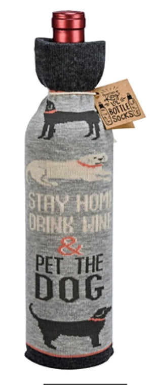 PRIMITIVES BY KATHY ALCOHOL BOTTLE SOCK ‘STAY HOME, DRINK WINE & PET THE DOG’ - Novelty Socks for Less