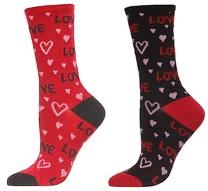 MeMoi Brand Ladies Valentine's Day Socks ‘LOVE’ & HEARTS ALL OVER (CHOOSE COLOR) - Novelty Socks And Slippers