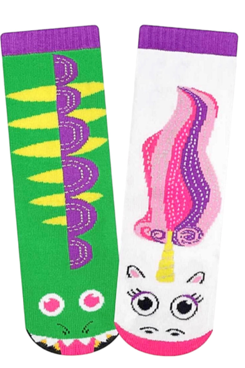 PALS SOCKS Brand Unisex UNICORN & DRAGON Gripper Bottom Mismatched