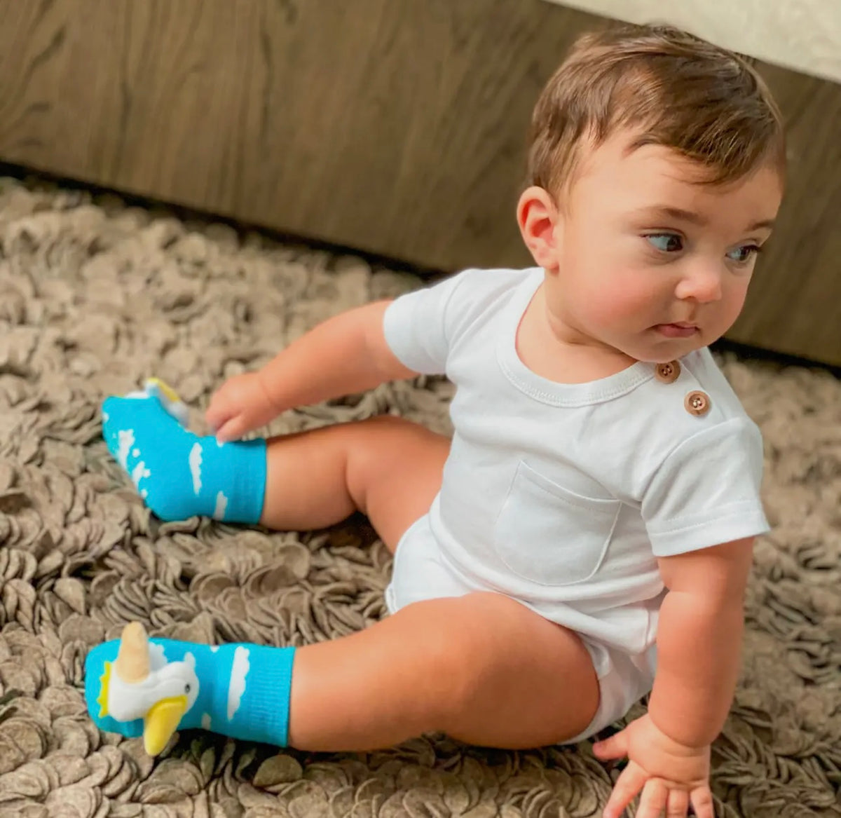 BOOGIE TOES Unisex Baby PELICAN BIRD Rattle GRIPPER BOTTOM Socks By PIERO LIVENTI - Novelty Socks And Slippers