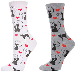 MeMoi Brand Ladies LOVE CATS Valentines Day Socks With Hearts (CHOOSE COLOR) - Novelty Socks And Slippers