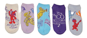DISNEY 100 Years Ladies 5 Pair Of No Show Socks LUMIERE, ELSA, SCAT CAT - Novelty Socks for Less