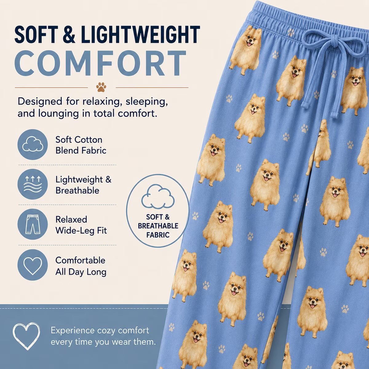 POMERANIAN Dog Adult Unisex Pajama Bottoms COMFIES Brand E&S Pets (CHOOSE SIZE)