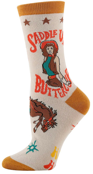 OOOH YEAH Brand Ladies COWGIRL Socks ‘SADDLE UP BUTTERCUP’ ‘HOWDY HOWDY’ - Novelty Socks And Slippers