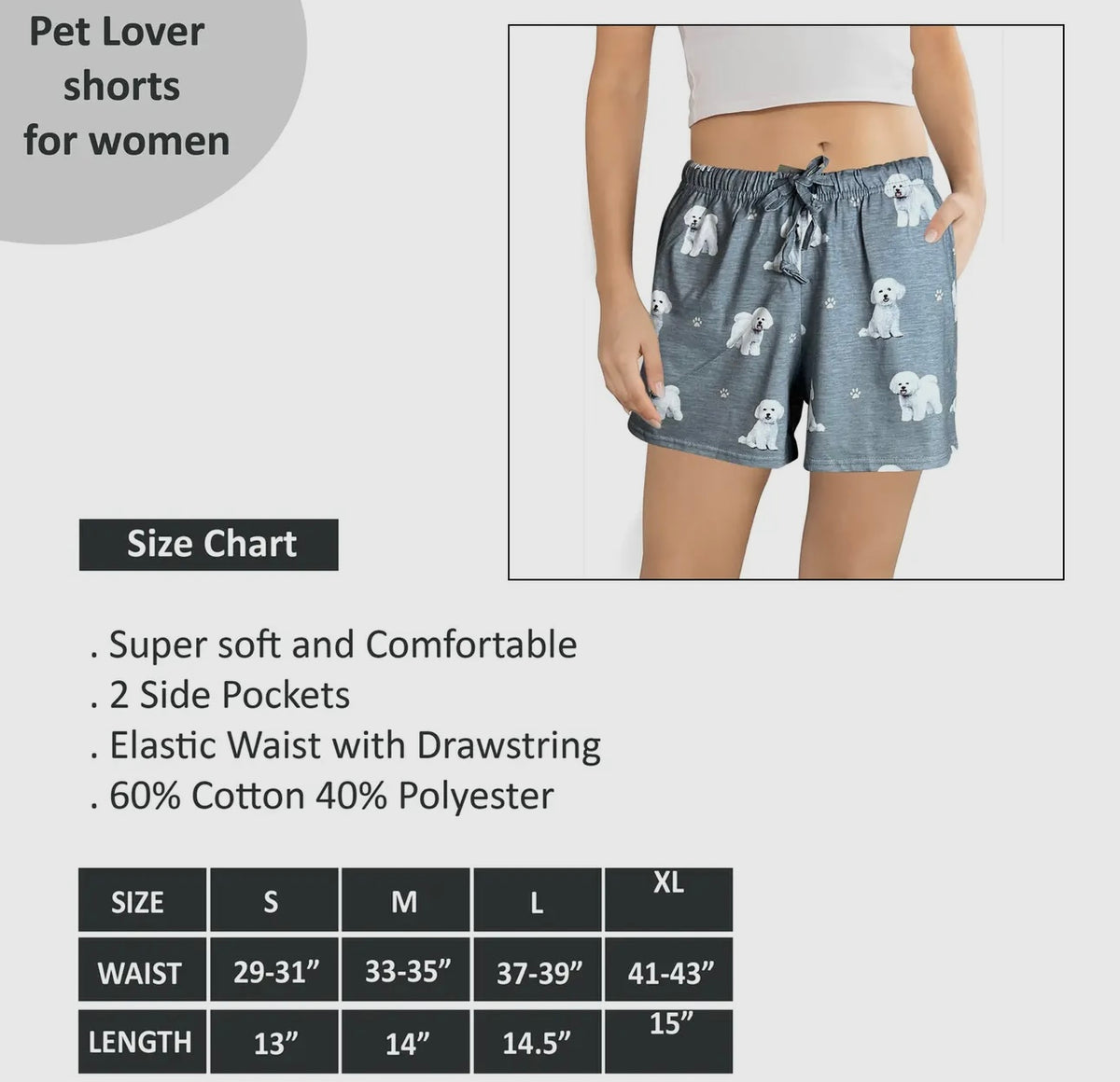 COMFIES LOUNGE PJ SHORTS Ladies BICHON FRISE Dog By E&S PETS - Novelty Socks And Slippers