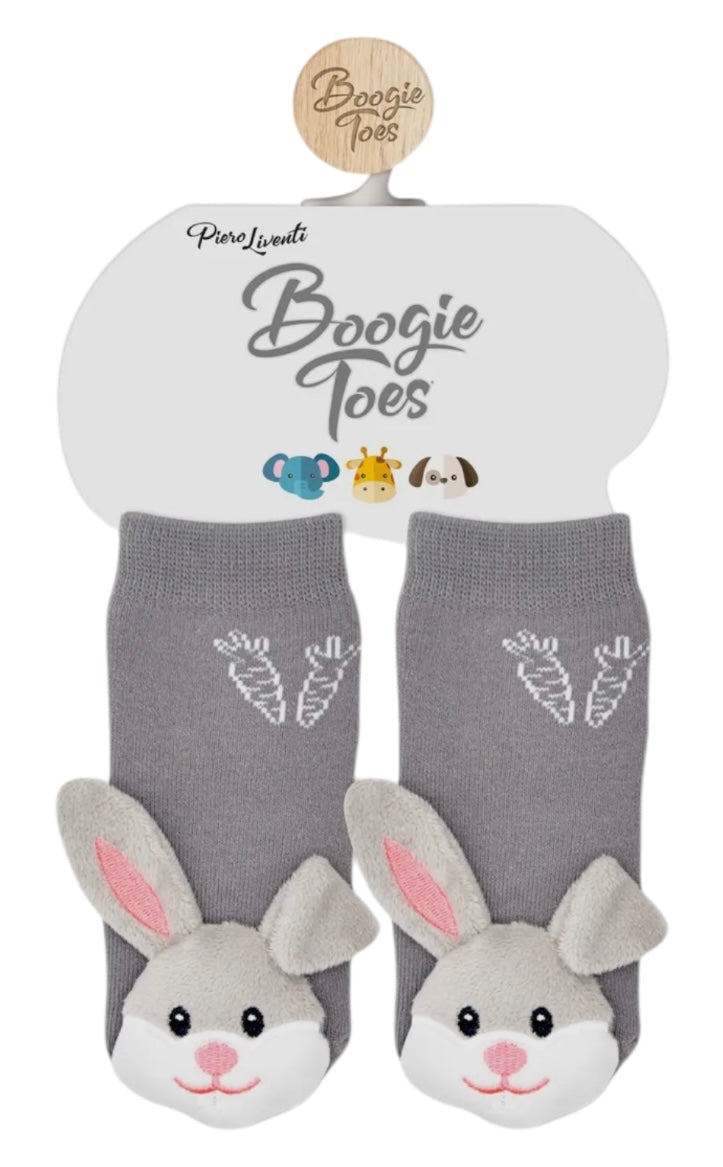 BOOGIE TOES Unisex BUNNY With Carrots Rattle Gripper Bottom Socks By PIERO LIVENTI - Novelty Socks And Slippers