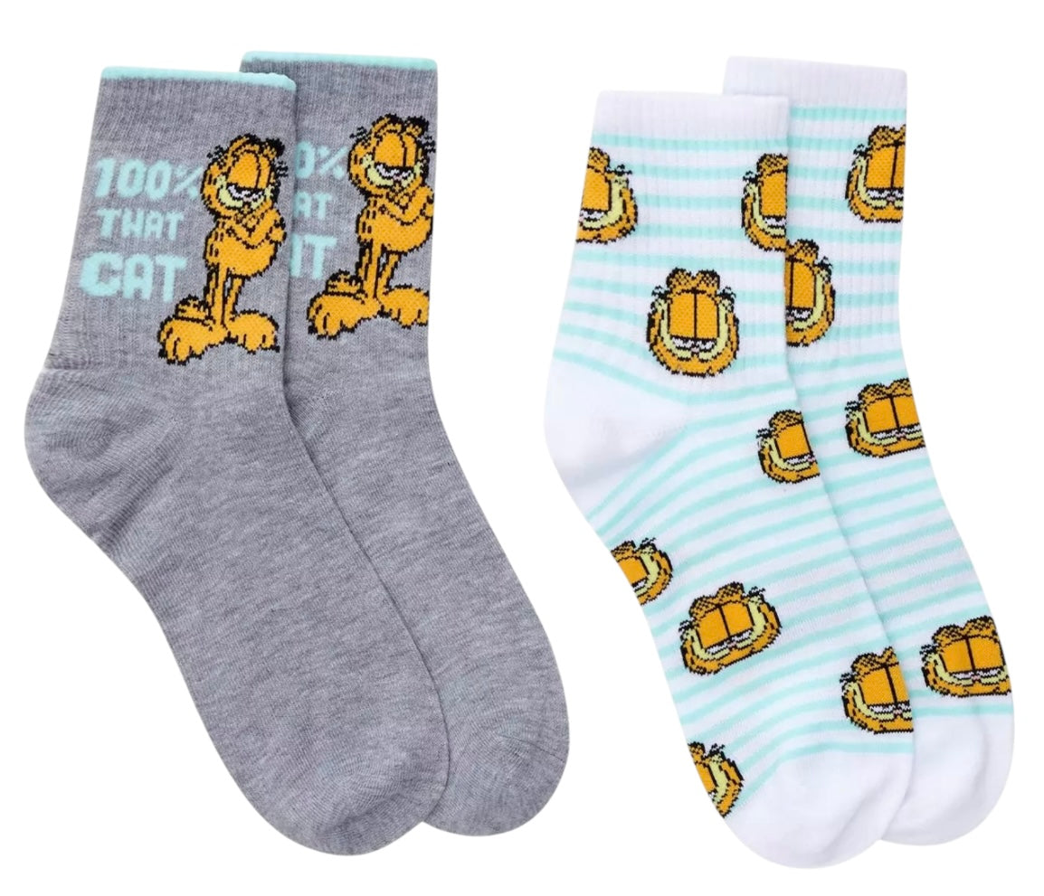 GARFIELD & ODIE Ladies 2 Pair of Socks ‘100% THAT CAT’ - Novelty Socks And Slippers