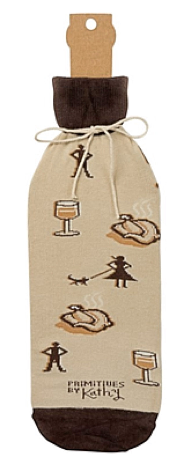 PRIMITIVES BY KATHY THANKSGIVING ALCOHOL WINE BOTTLE SOCK ‘THIS WINE PAIRS WELL WITH TURKEY & DIFFICULT RELATIVES’ - Novelty Socks for Less