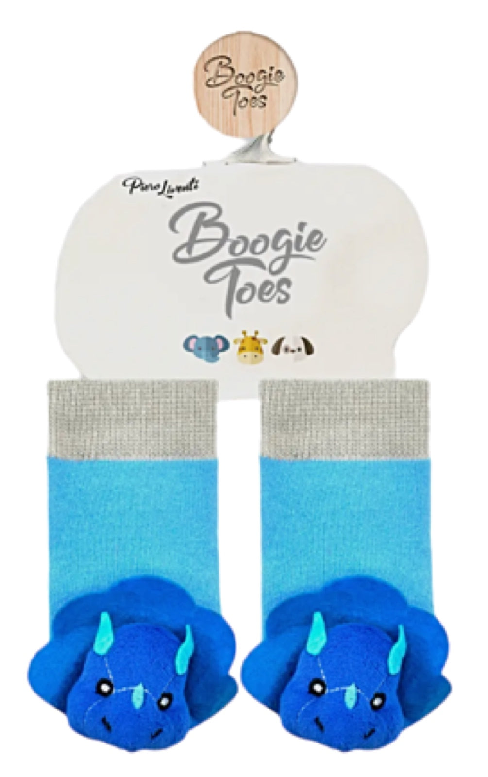 BOOGIE TOES Baby Unisex BLUE TRICERATOPS DINOSAUR Rattle Gripper Bottom Socks By Piero Liventi - Novelty Socks And Slippers