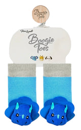BOOGIE TOES Baby Unisex BLUE TRICERATOPS DINOSAUR Rattle Gripper Bottom Socks By Piero Liventi - Novelty Socks And Slippers