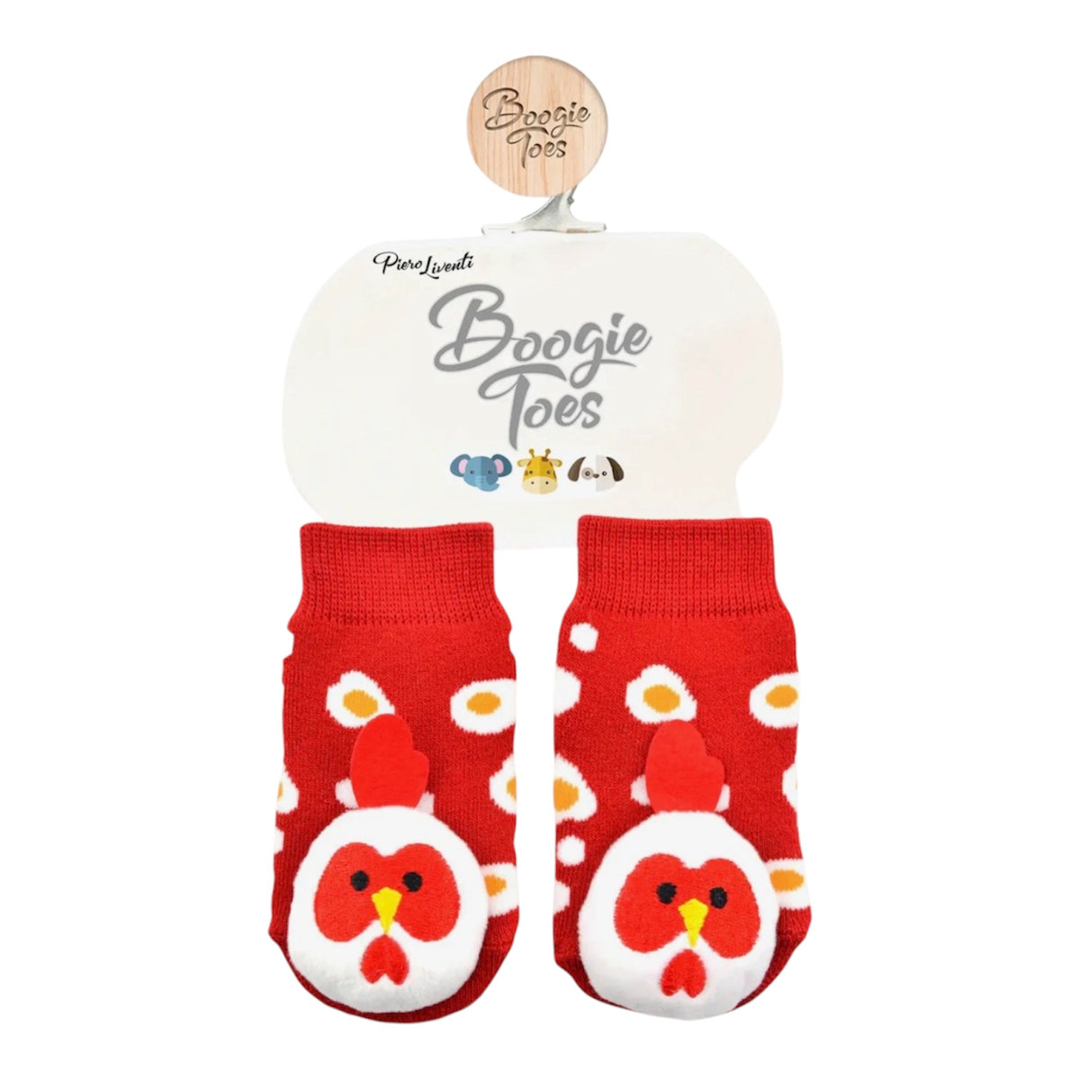 BOOGIE TOES Baby Unisex CHICKEN & EGG Rattle GRIPPER BOTTOM Socks by PIERO LIVENTI