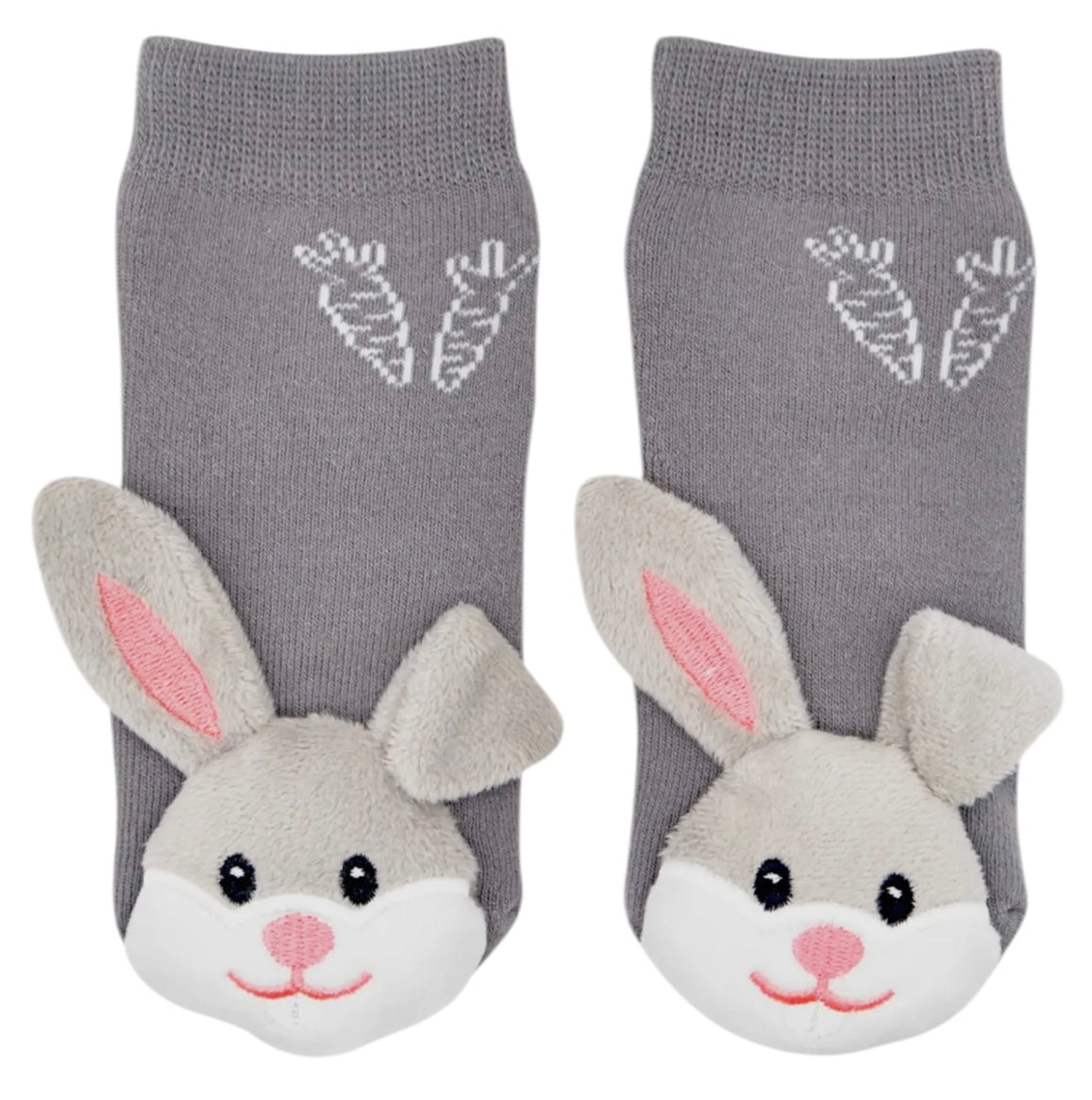 BOOGIE TOES Unisex BUNNY With Carrots Rattle Gripper Bottom Socks By PIERO LIVENTI - Novelty Socks And Slippers