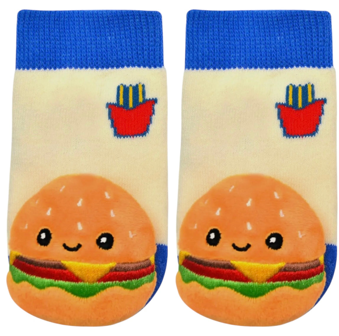 BOOGIE TOES Baby CHEESEBURGER Rattle Gripper Bottom Socks By PIERO LIVENTI - Novelty Socks And Slippers