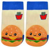 BOOGIE TOES Baby CHEESEBURGER Rattle Gripper Bottom Socks By PIERO LIVENTI - Novelty Socks And Slippers