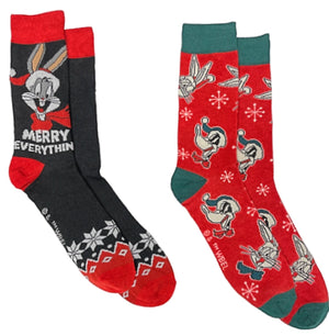 LOONEY TUNES Men’s CHRISTMAS 2 Pair Of Socks BUGS BUNNY, DAFFY DUCK ‘MERRY EVERYTHING’ - Novelty Socks for Less