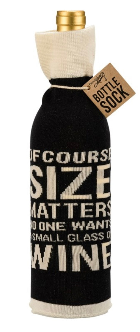 PRIMITIVES BY KATHY ALCOHOL BOTTLE SOCK ‘OF COURSE SIZE MATTERS NO ONE WANTS A SMALL GLASS OF WINE’ - Novelty Socks And Slippers