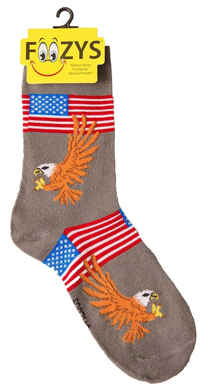 FOOZYS Brand Ladies BALD EAGLE & AMERICAN FLAG Socks - Novelty Socks And Slippers
