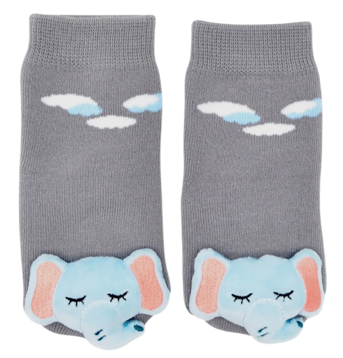 BOOGIE TOES Baby Unisex SLEEPY ELEPHANT Rattle Gripper Bottom Socks By Piero Liventi - Novelty Socks And Slippers