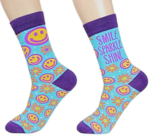 FABDAZ Brand Ladies SMILEY FACE Socks ‘SMILE SPARKLE SHINE’ - Novelty Socks And Slippers