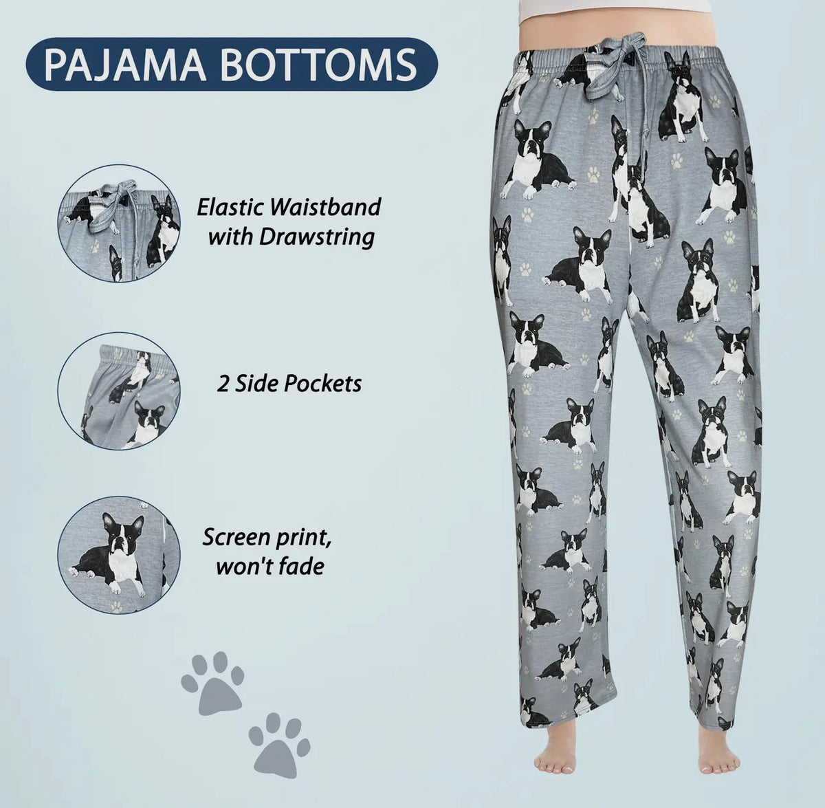 COMFIES UNISEX BOSTON TERRIER PAJAMA BOTTOMS E&S PETS (CHOOSE SIZE) - Novelty Socks And Slippers