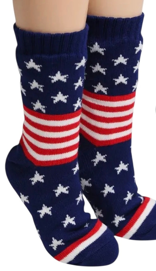 PATRIOTIC AMERICAN FLAG Ladies Fleece Lined Non-Slip Slipper Socks (Choose Style) - Novelty Socks And Slippers