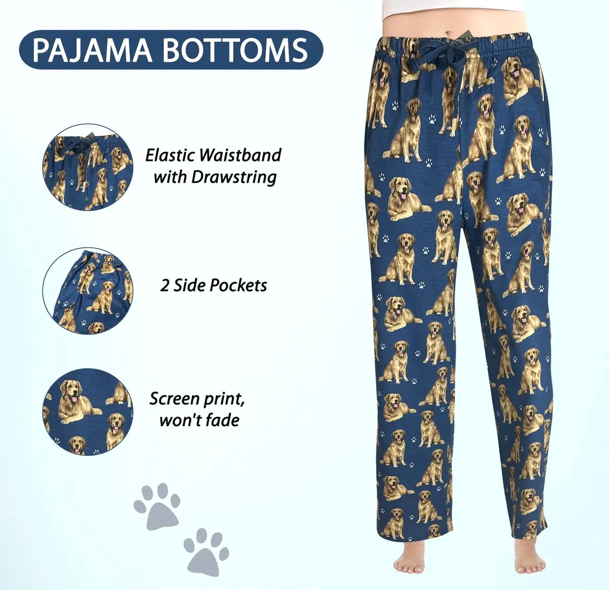 COMFIES Unisex GOLDEN RETRIEVER Pajama Bottoms E&S PETS (CHOOSE SIZE) - Novelty Socks And Slippers