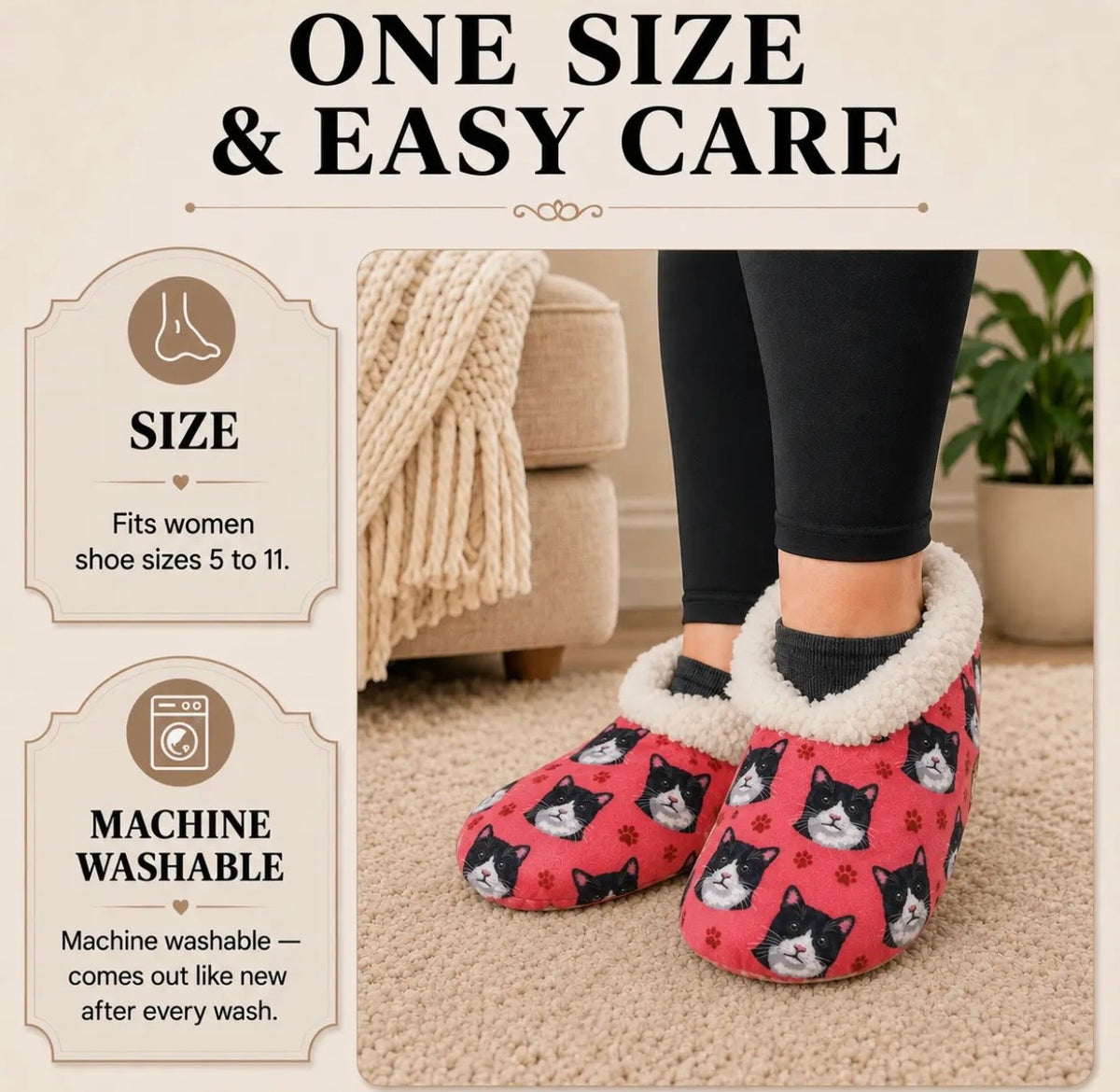 BLACK & WHITE TUXEDO CAT Ladies Non-Slip Slippers COMFIES BRAND By E&S Pets