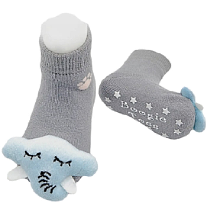 BOOGIE TOES Baby Unisex SLEEPY ELEPHANT Rattle Gripper Bottom Socks By Piero Liventi