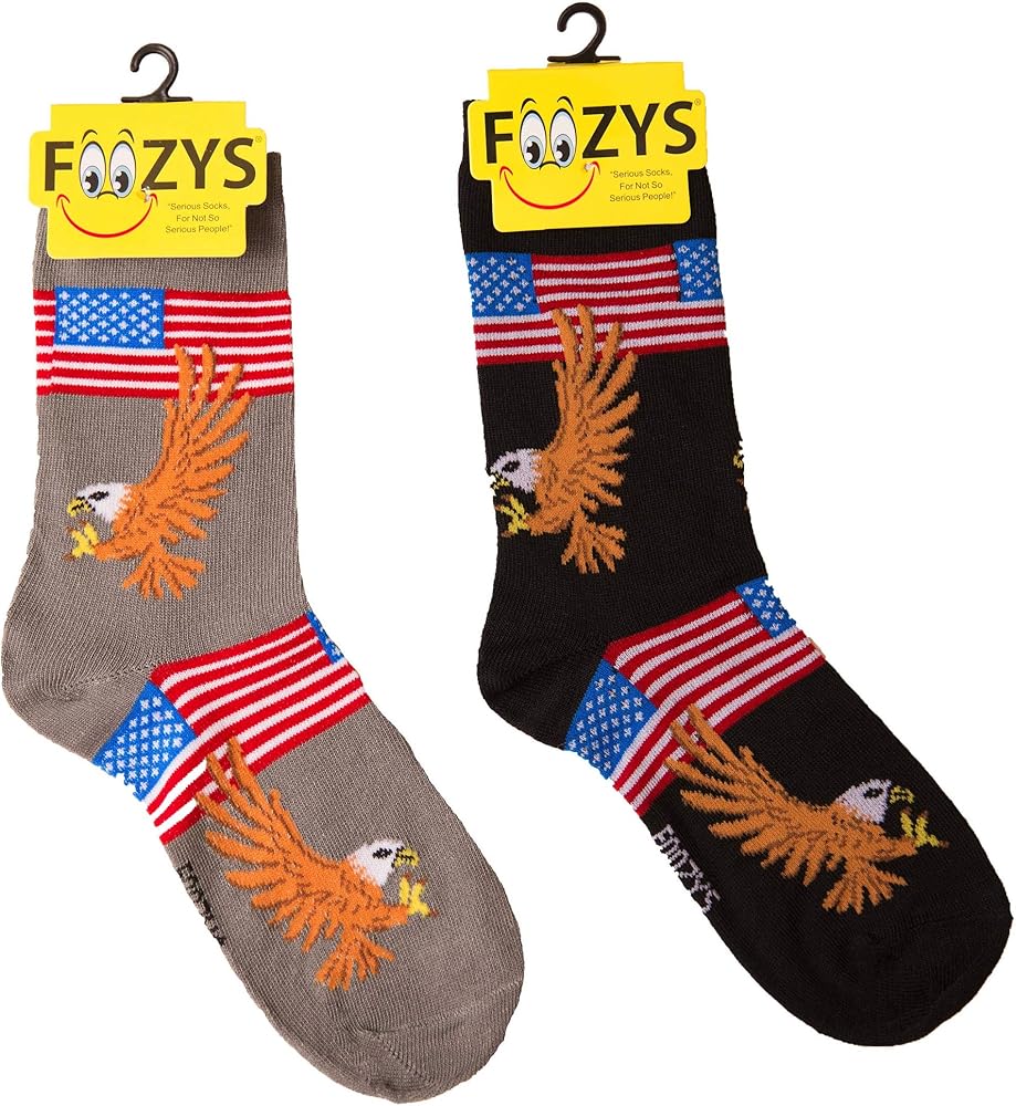 AMERICAN FLAG & BALD EAGLE Ladies 2 Pair Of PATRIOTIC Socks FOOZYS Brand - Novelty Socks And Slippers