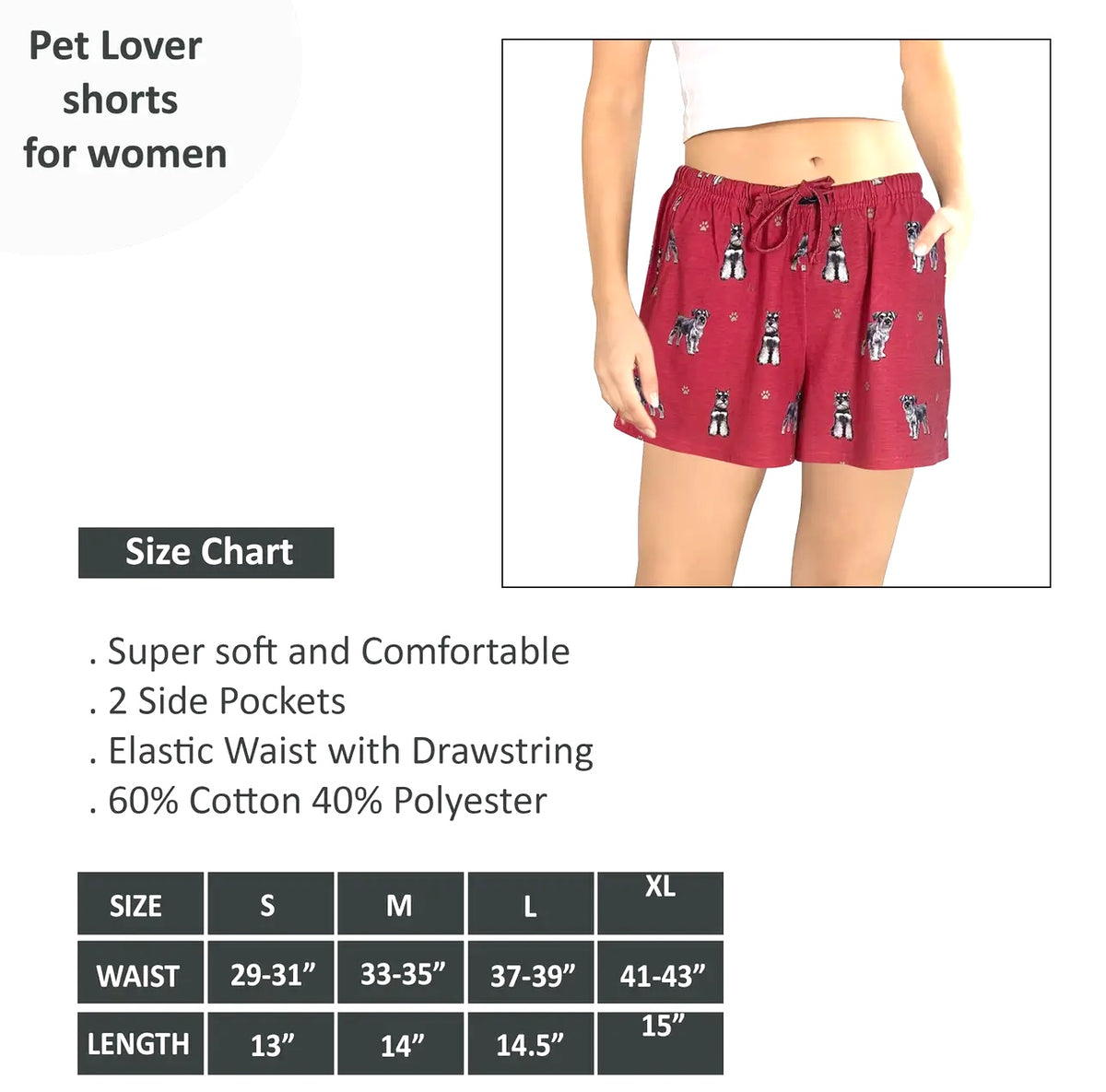 COMFIES Brand LOUNGE PJ SHORTS Ladies SCHNAUZER Dog By E&S PETS - Novelty Socks And Slippers