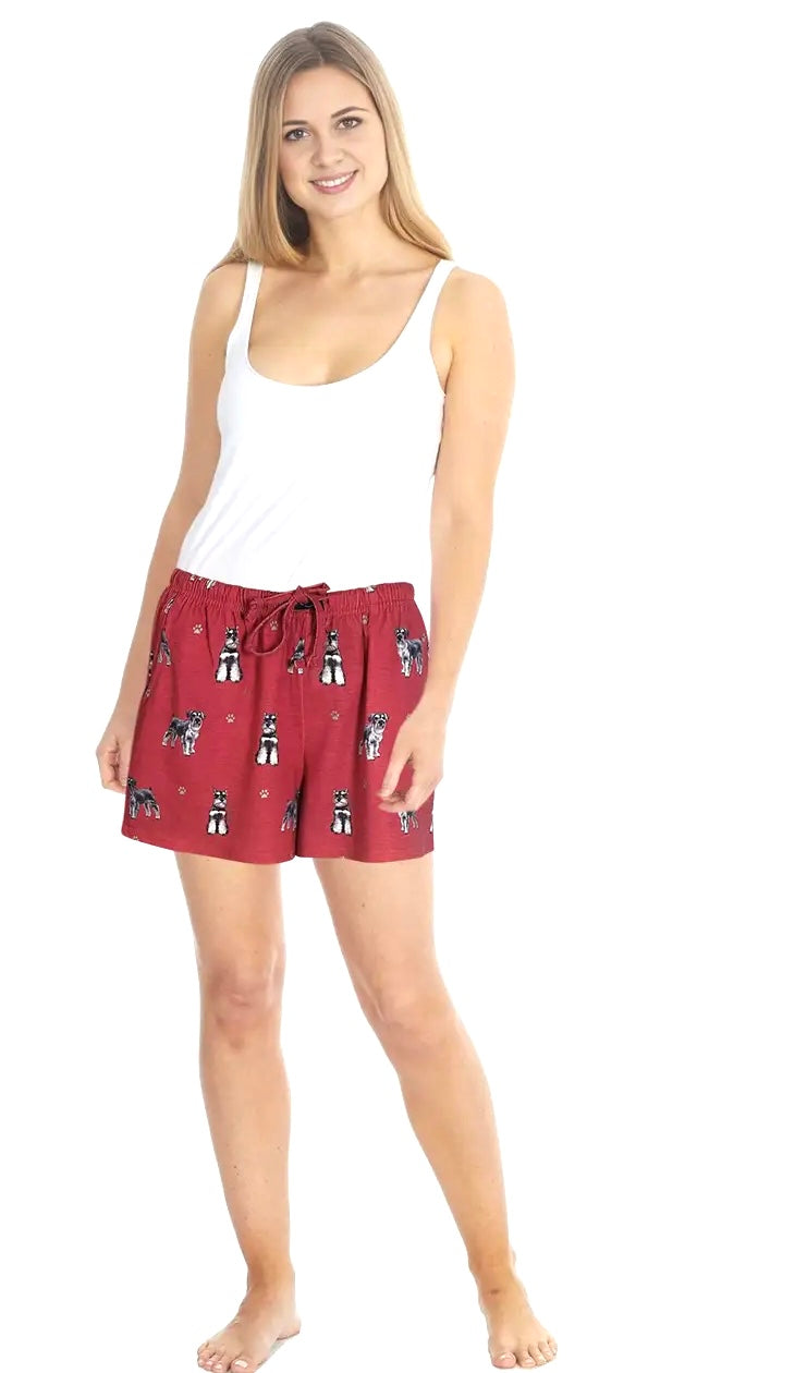 COMFIES Brand LOUNGE PJ SHORTS Ladies SCHNAUZER Dog By E&S PETS - Novelty Socks And Slippers