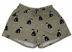 COMFIES LOUNGE PJ SHORTS Ladies BLACK & WHITE CAT By E&S PETS - Novelty Socks And Slippers
