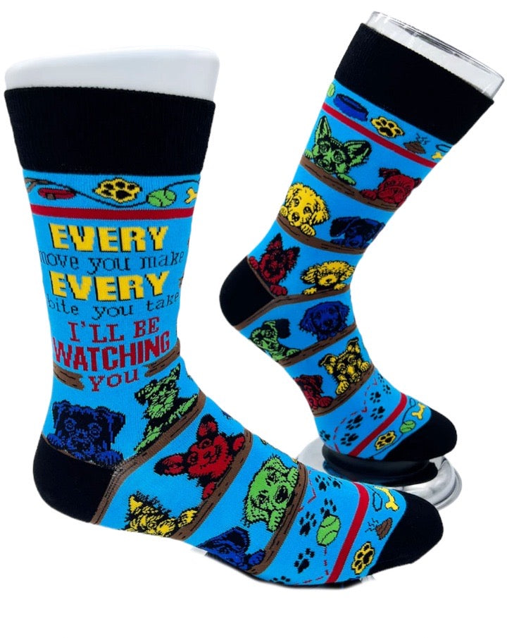 FABDAZ Brand Men’s DOG Socks ‘EVERY MOVE YOU MAKE EVERY BITE YOU TAKE I